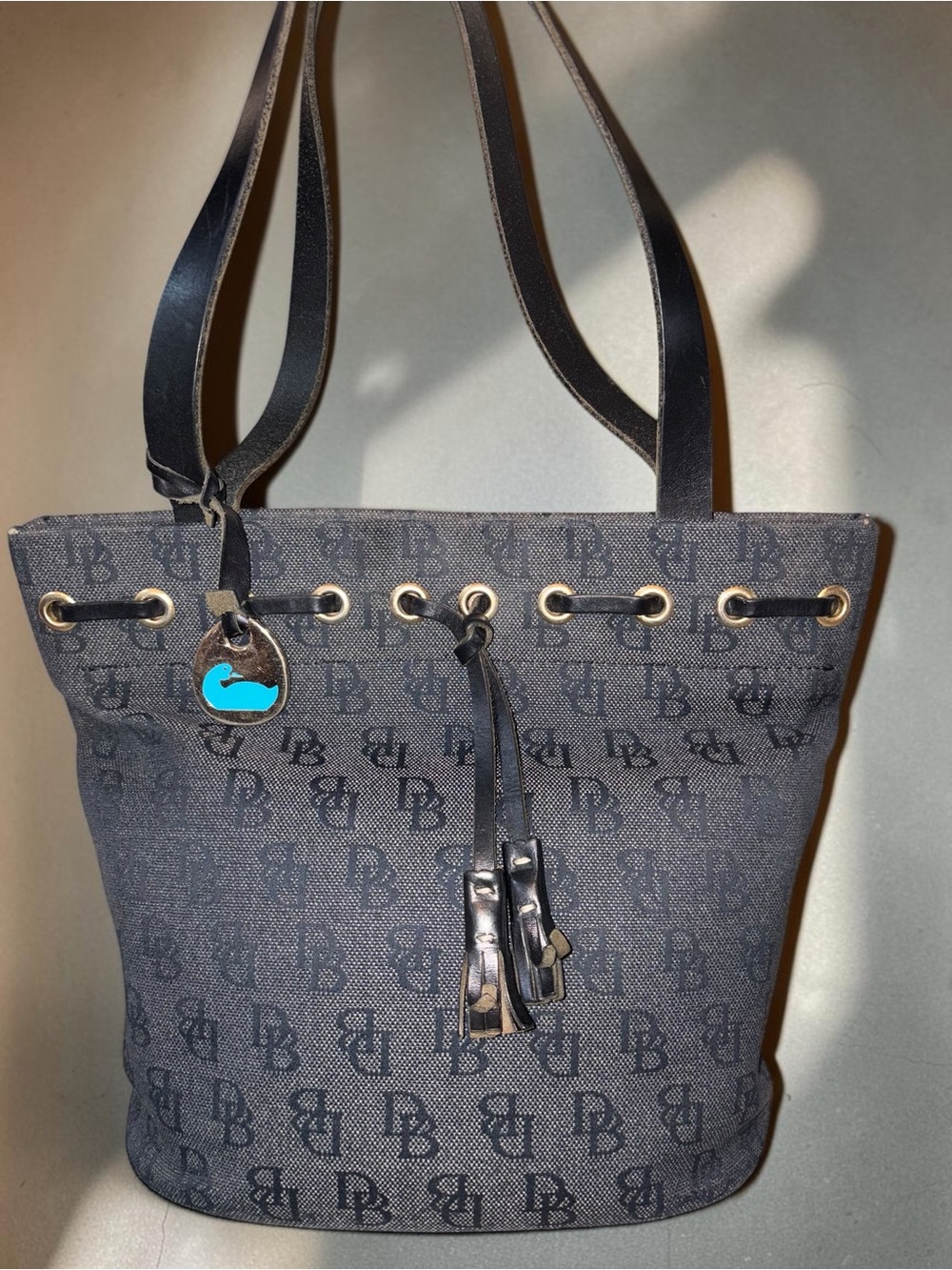 Dooney & Bourke Navy Signature Drawstring Tote - Picture 3 of 9